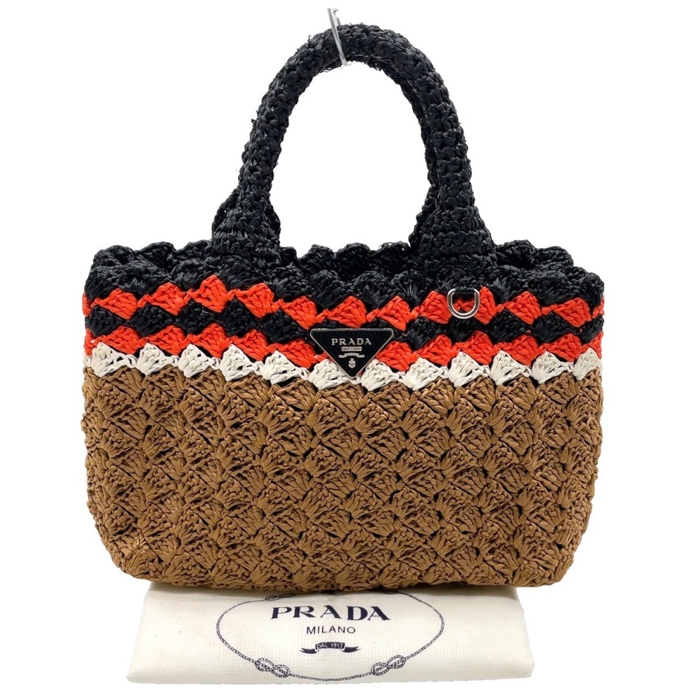Prada Canapa Raffia Straw Tricolor Handbag W/Dustbag - Picture 1 of 16
